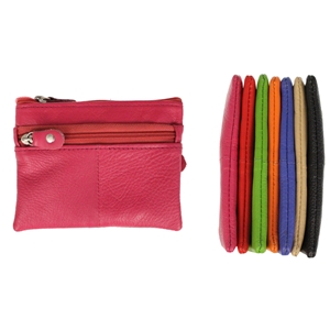 Birch Leather 3 Zip Coin Purse With Integral Key Ring Assorted Colours